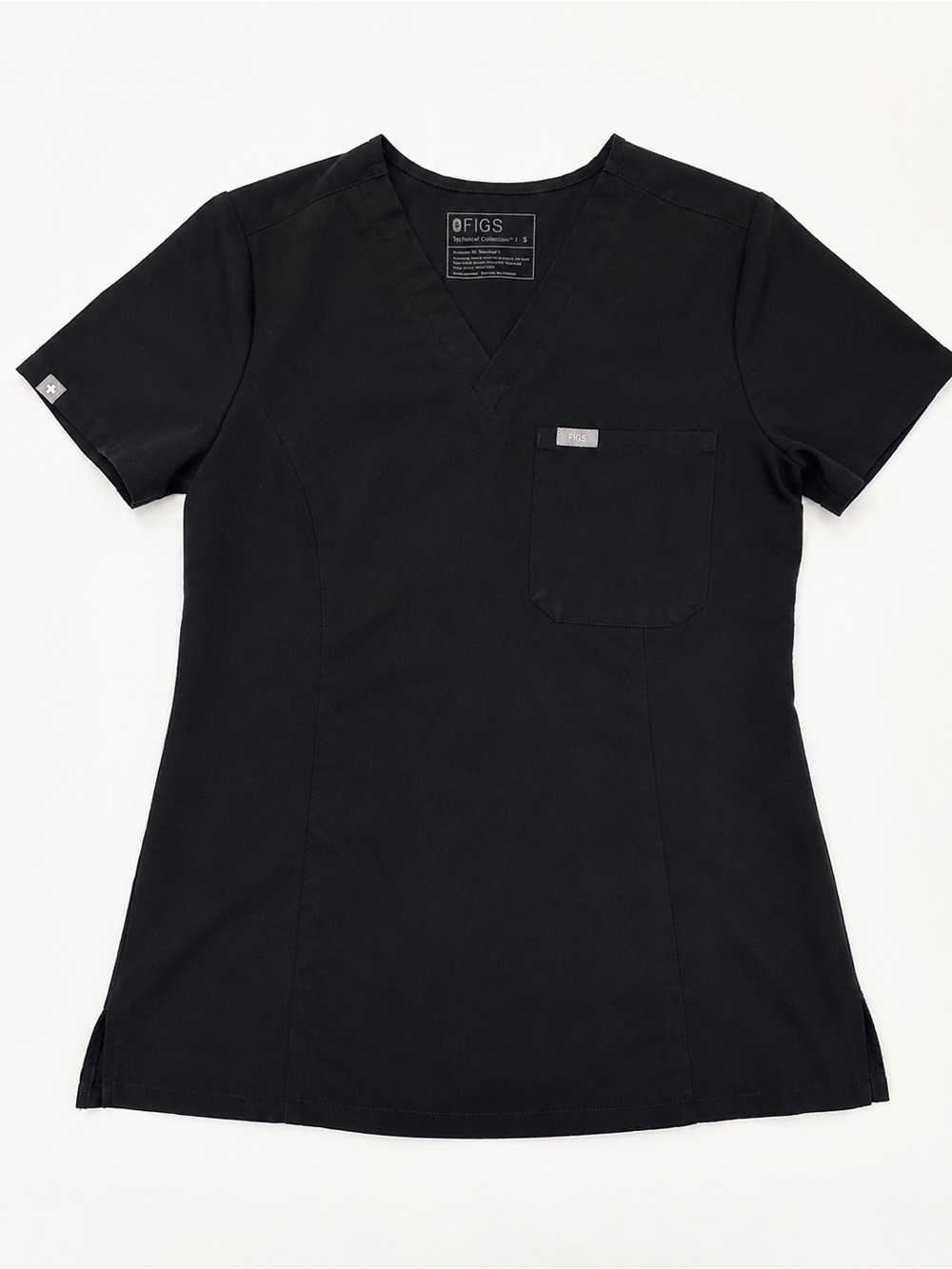 FIGS Black V-Neck Short Sleeve Scrub Top with Chest Pocket